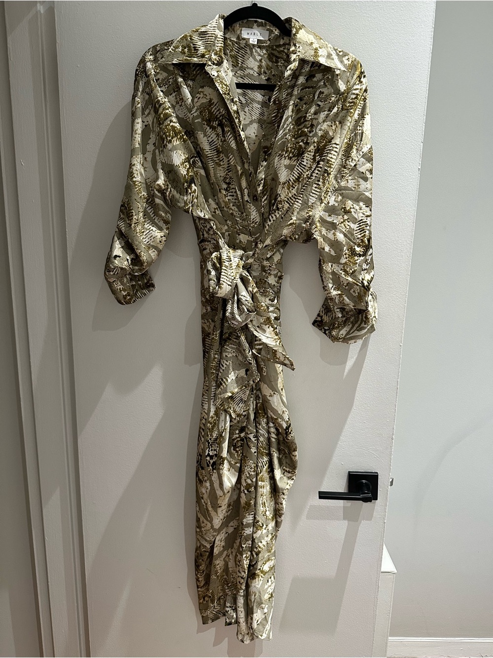 Olive Print Tie-Waist Maxi Dress